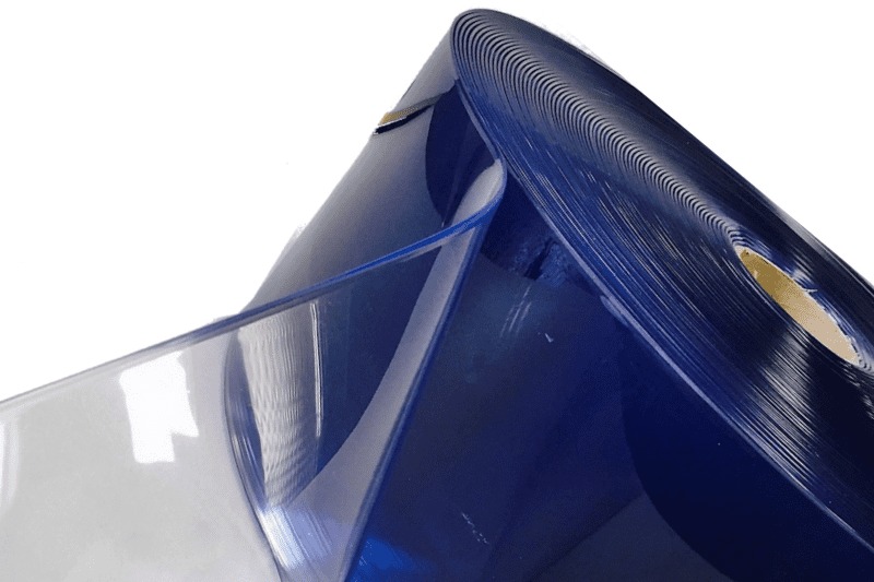 Flexible blue plastic sheeting for agricultural and industrial use.
